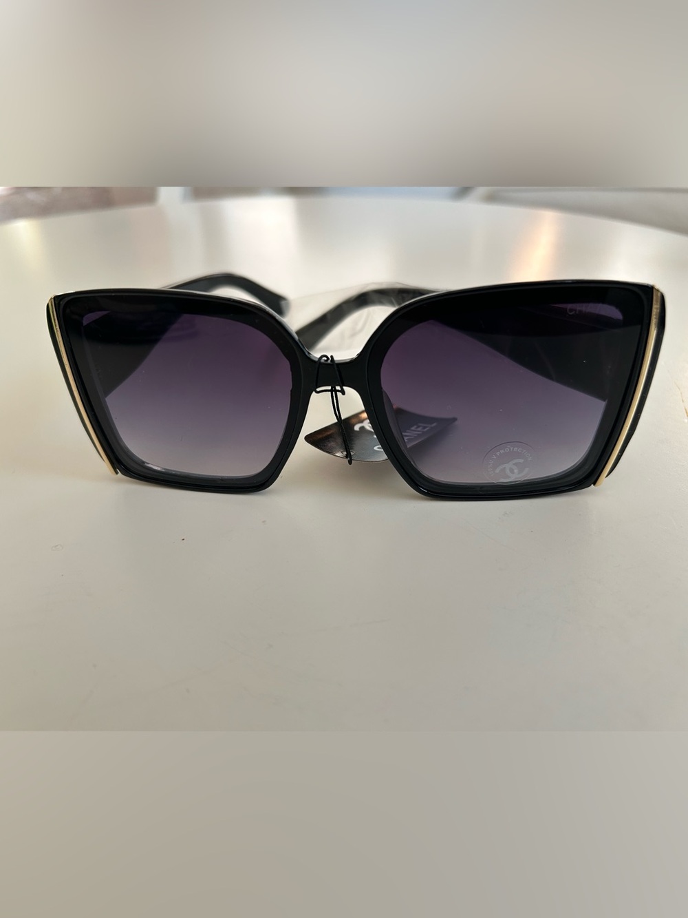 Black Sunglasses with Gold Trim and CC Logo - Picture 2 of 5